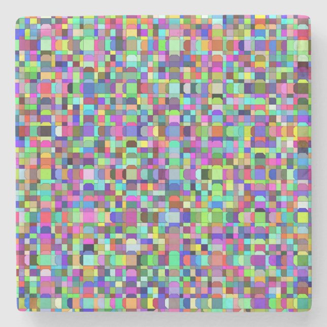 Abstrakte Quadrate Formen Multicolor Stone Unterse Steinuntersetzer (Vorderseite)
