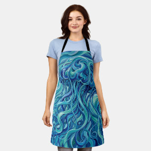Abstrakte Quallen-Tentakel Ozean Blau Apron Schürze