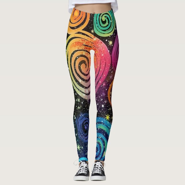 Abstrakte Rainbow Cosmic Splash Design Women's Leggings (Vorderseite)