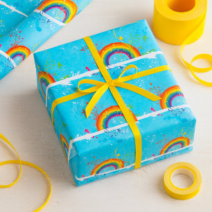 Abstrakte Rainbow Floral Wirbel und Paint Spritzer Geschenkpapier