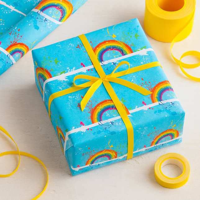 Abstrakte Rainbow Floral Wirbel und Paint Spritzer Geschenkpapier (Von Creator hochgeladen)