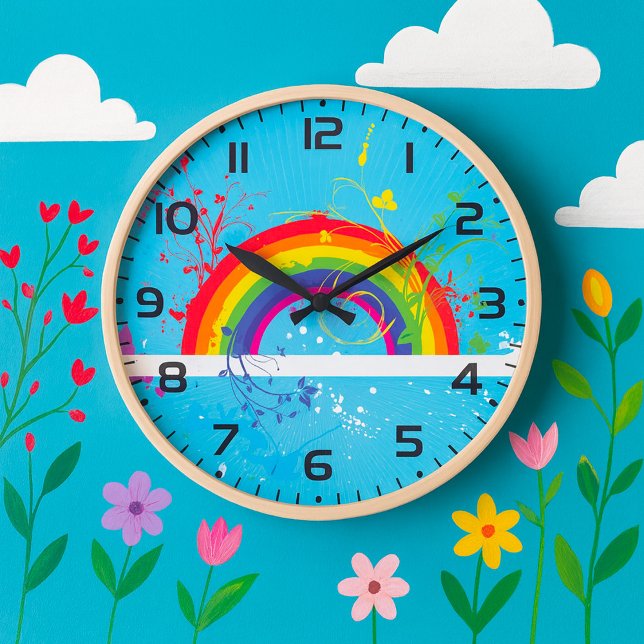Abstrakte Rainbow Floral Wirbel und Paint Spritzer Große Wanduhr (Von Creator hochgeladen)