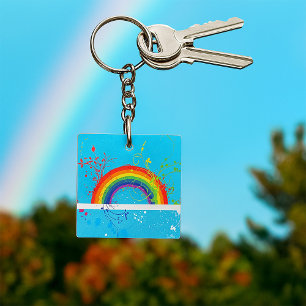 Abstrakte Rainbow Floral Wirbel und Paint Spritzer Schlüsselanhänger