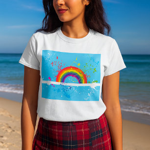 Abstrakte Rainbow Floral Wirbel und Paint Spritzer T-Shirt