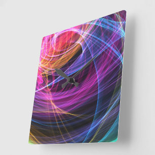 Abstrakte Rainbow-Lampen Quadratische Wanduhr