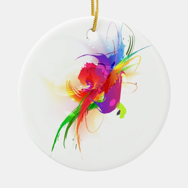 Abstrakte Rainbow Lorikeet Paint-Spritzer Keramik Ornament (Vorne)