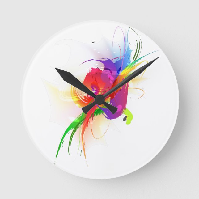 Abstrakte Rainbow Lorikeet Paint-Spritzer Runde Wanduhr (Vorderseite)
