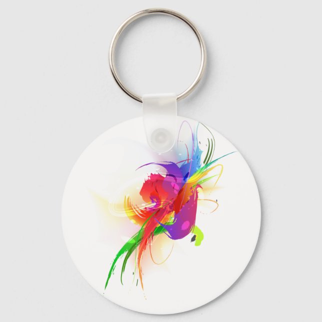 Abstrakte Rainbow Lorikeet Paint-Spritzer Schlüsselanhänger (Vorderseite)