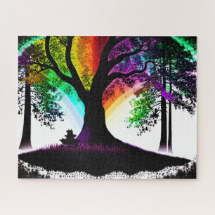 Abstrakte Rainbow-Wirbel der Silhouette Schwarz/We Puzzle