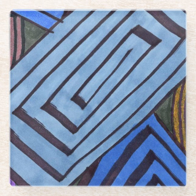 Abstrakte rechteckige Spirale Glasuntersetzer (Vorderseite)