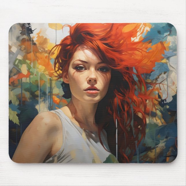 Abstrakte Redhead Girl Mousepad (Vorne)