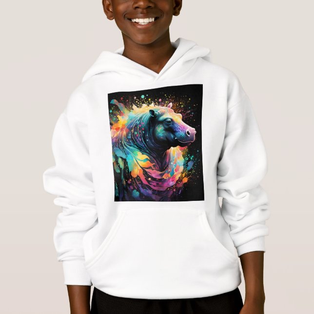 Abstrakte Reflexionen: Nilpferd Farbsplash Hoodie (Vorderseite)