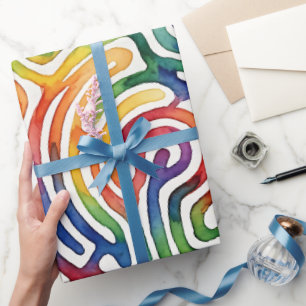 Abstrakte Regenbogen-Labyrinth-Wasserfarben-Verpac Geschenkpapier