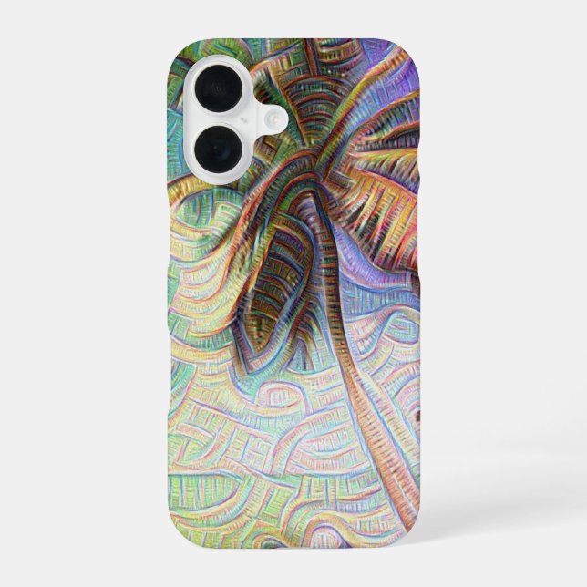 Abstrakte Regenbogen-Palme iPhone 16 Hülle (Rückseite)