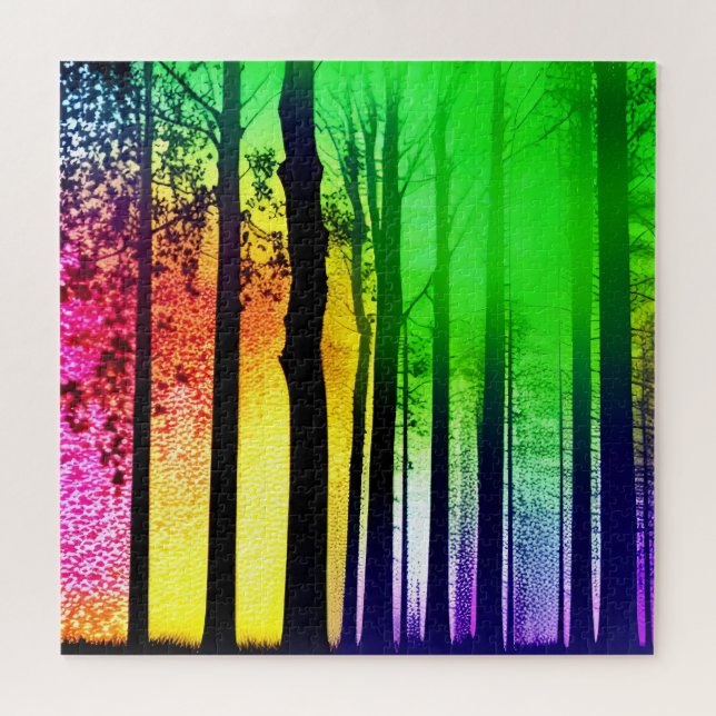 Abstrakte Regenbogenwälder und Schwarze Silhouette Puzzle (Horizontal)