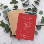 Abstrakte Rentiere Feiertagskarte<br><div class="desc">Roter Hintergrund und ein weißer abstrakter Rentier. Personalisieren und fügen Sie einen Namen und ein Jahr. Text: Frohe Weihnachten. Zurück: Fügen Sie Ihre Notiz und Ihre Namen hinzu.</div>