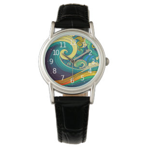 Abstrakte Retro 70er Hippie Waves Artwork   Armbanduhr