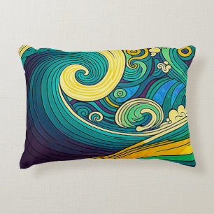 Abstrakte Retro 70er Hippie Waves Artwork   Dekokissen