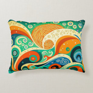 Abstrakte Retro 70er Hippie Waves Artwork Dekokissen