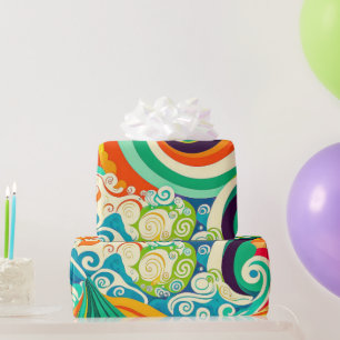 Abstrakte Retro 70er Hippie Waves Artwork   Geschenkpapier