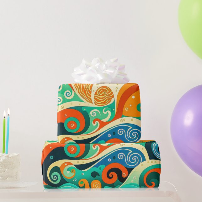 Abstrakte Retro 70er Hippie Waves Artwork | Geschenkpapier (Partygeschenke)