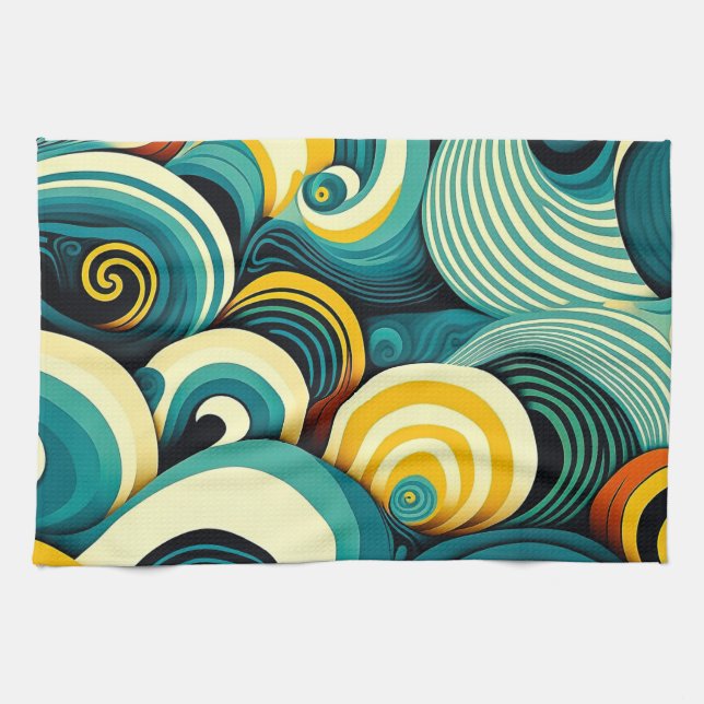 Abstrakte Retro 70er Hippie Waves Artwork | Geschirrtuch (Horizontal)
