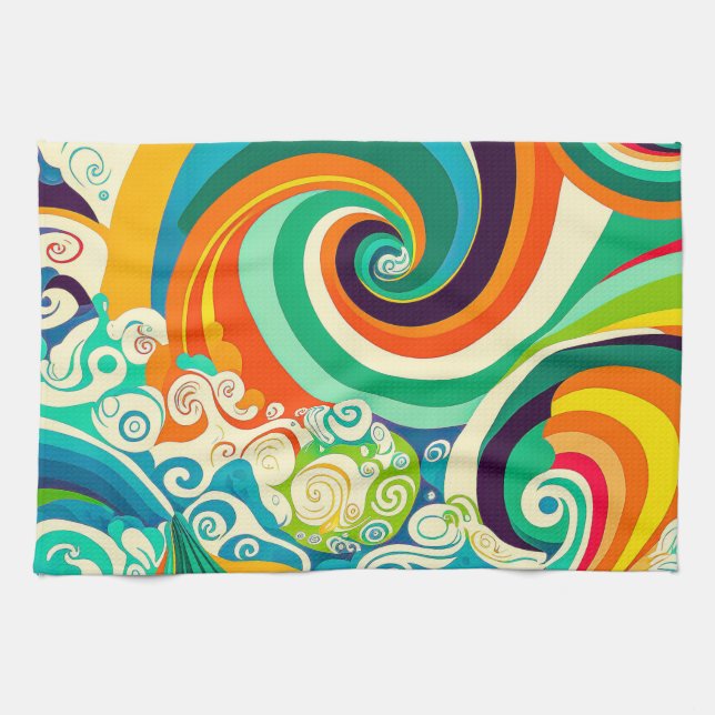 Abstrakte Retro 70er Hippie Waves Artwork | Geschirrtuch (Horizontal)
