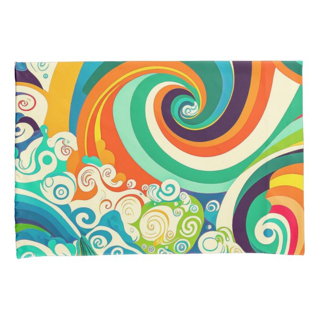 Abstrakte Retro 70er Hippie Waves Artwork | Kissenbezug (Vorderseite-Rechts)