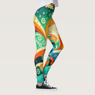 Abstrakte Retro 70er Hippie Waves Artwork Leggings