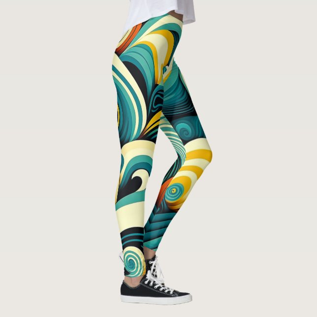 Abstrakte Retro 70er Hippie Waves Artwork | Leggings (Rechts)