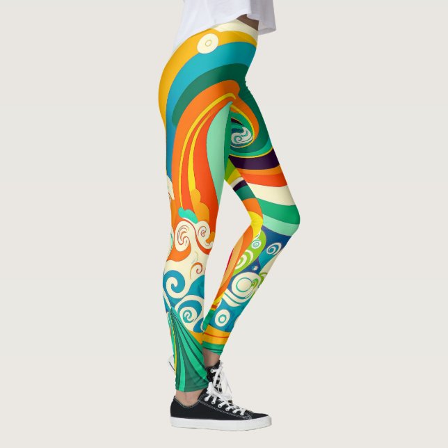 Abstrakte Retro 70er Hippie Waves Artwork | Leggings (Rechts)