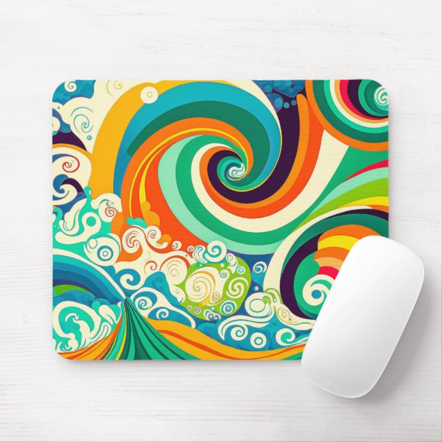 Abstrakte Retro 70er Hippie Waves Artwork | Mousepad (Mit Mouse)