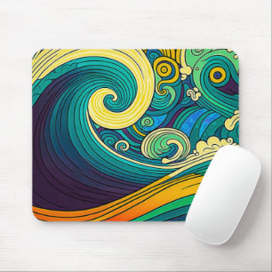 Abstrakte Retro 70er Hippie Waves Artwork   Mousepad