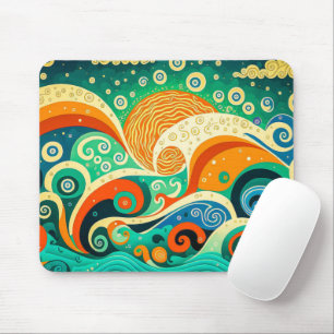 Abstrakte Retro 70er Hippie Waves Artwork   Mousepad
