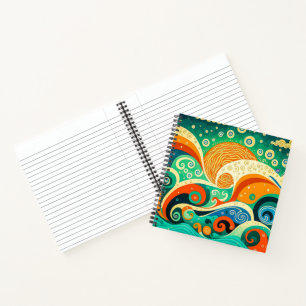 Abstrakte Retro 70er Hippie Waves Artwork Notizbuch