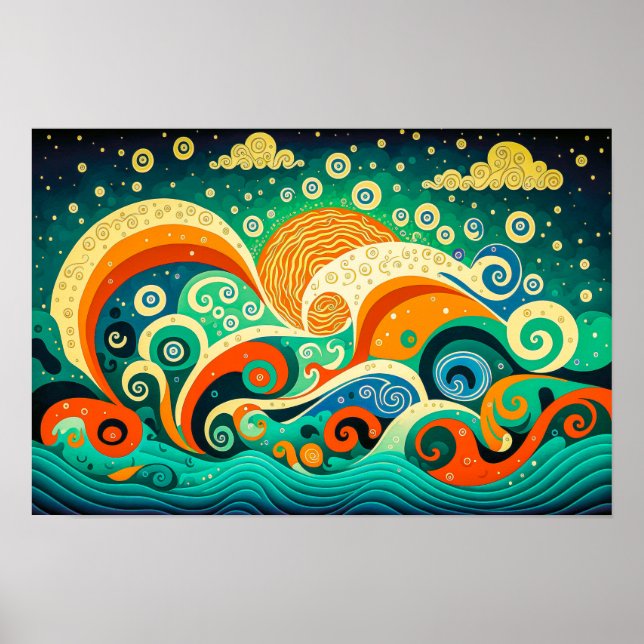 Abstrakte Retro 70er Hippie Waves Artwork | Poster (Vorne)