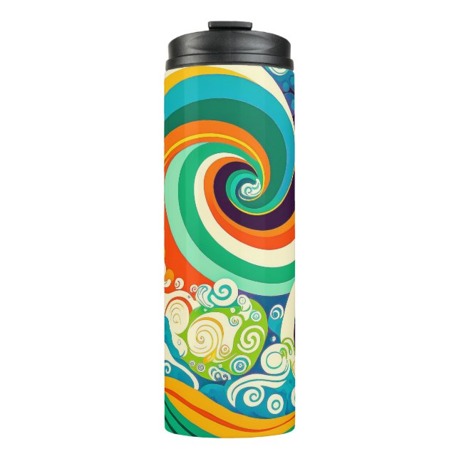 Abstrakte Retro 70er Hippie Waves Artwork | Thermosbecher (Vorderseite)