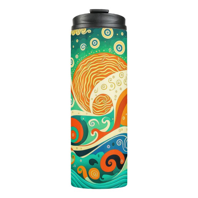 Abstrakte Retro 70er Hippie Waves Artwork | Thermosbecher (Vorderseite)