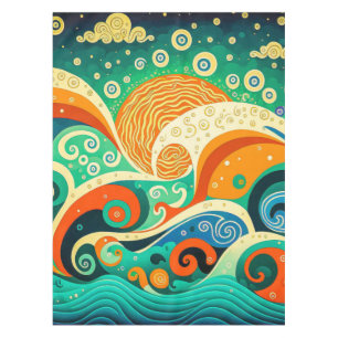 Abstrakte Retro 70er Hippie Waves Artwork Tischdecke