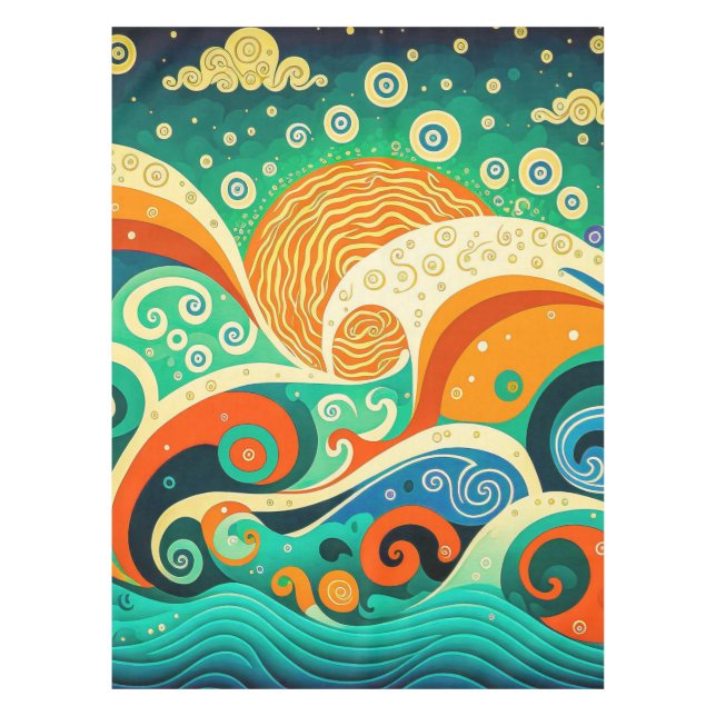 Abstrakte Retro 70er Hippie Waves Artwork | Tischdecke (Vorderseite)