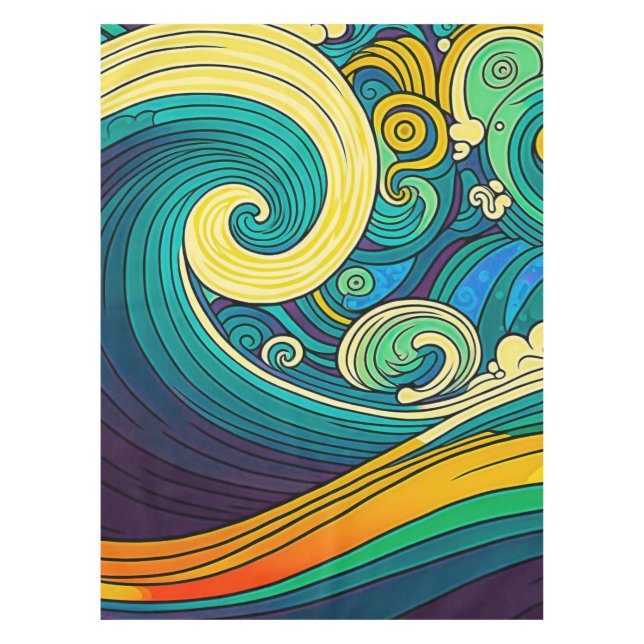 Abstrakte Retro 70er Hippie Waves Artwork | Tischdecke (Vorderseite)
