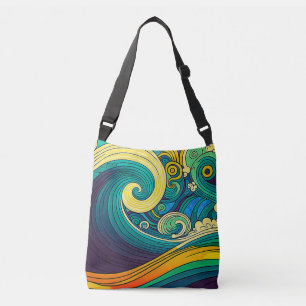 Abstrakte Retro 70er Hippie Waves Artwork   Tragetaschen Mit Langen Trägern