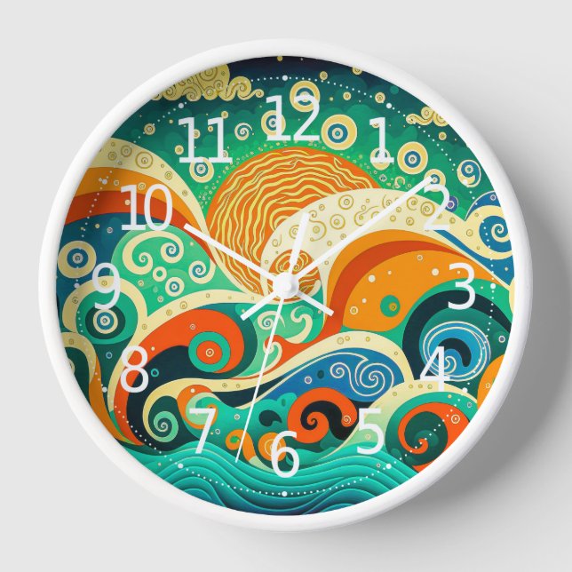 Abstrakte Retro 70er Hippie Waves Artwork | Uhr (Vorderseite)