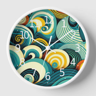 Abstrakte Retro 70er Hippie Waves Artwork   Uhr