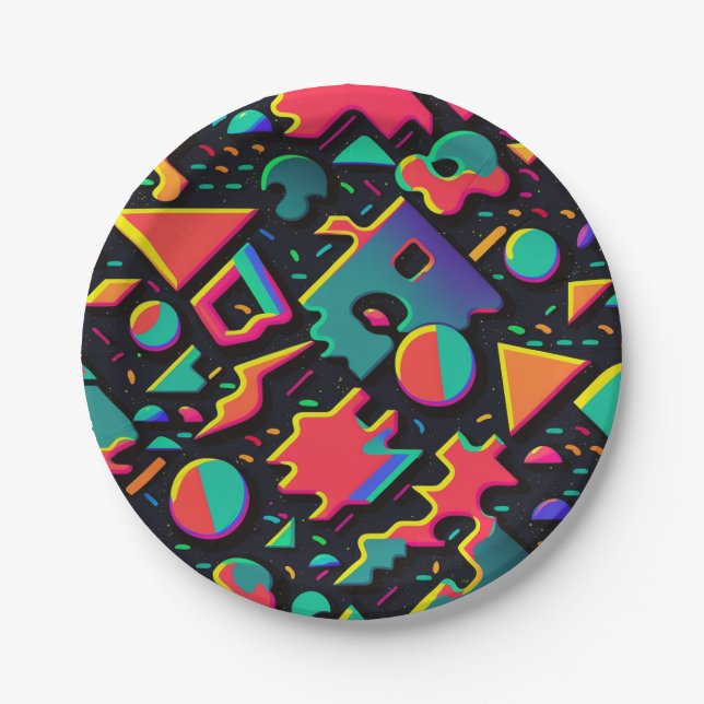Abstrakte Retro 80er 90s Theme Party Teller (Vorderseite)