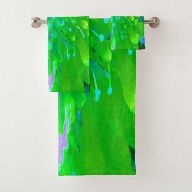 Abstrakte Retro-Blume in Lavendel und Kalkgrün Badhandtuch Set (Insitu)