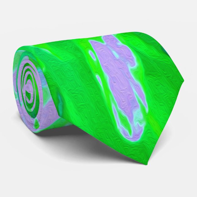 Abstrakte Retro-Blume in Lavendel und Kalkgrün Krawatte (Gerollt)