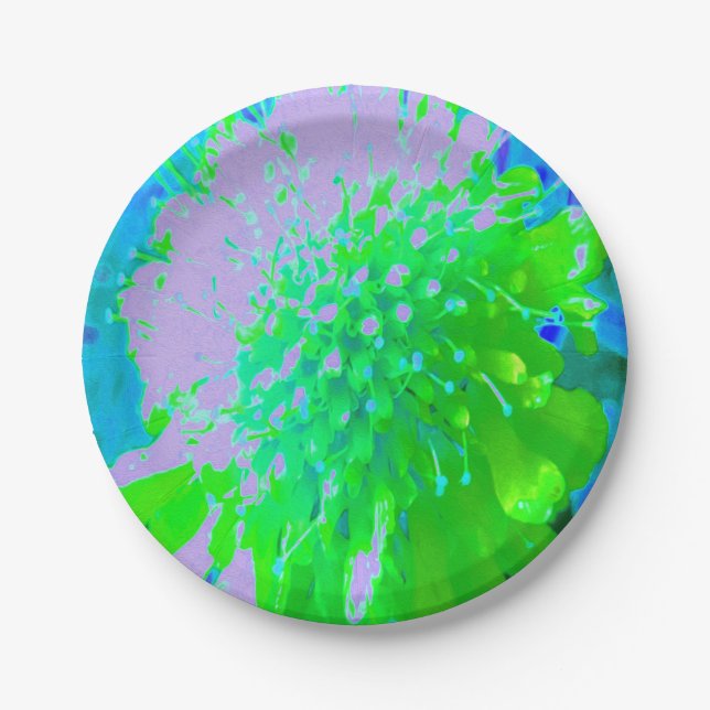 Abstrakte Retro-Blume in Lavendel und Kalkgrün Pappteller (Vorderseite)