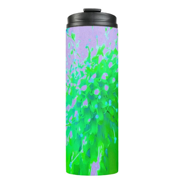 Abstrakte Retro-Blume in Lavendel und Kalkgrün Thermosbecher (Vorderseite)