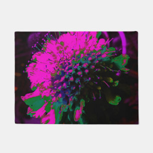 Abstrakte Retro-Blume in Rosa und Schwarz Fußmatte